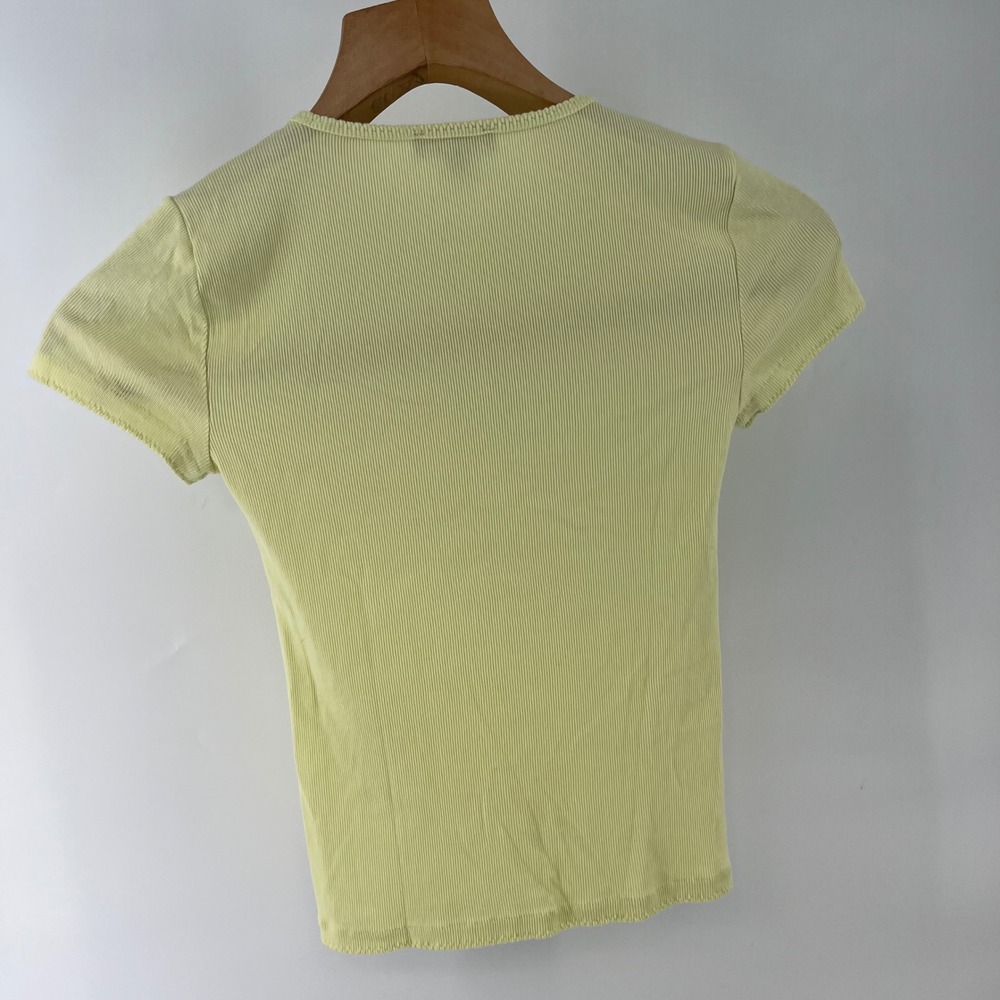 J.Crew Womens Small Ribbed Fitted Baby Tee Lemon Yellow Stretch Top Y2K - Picture 2 of 5